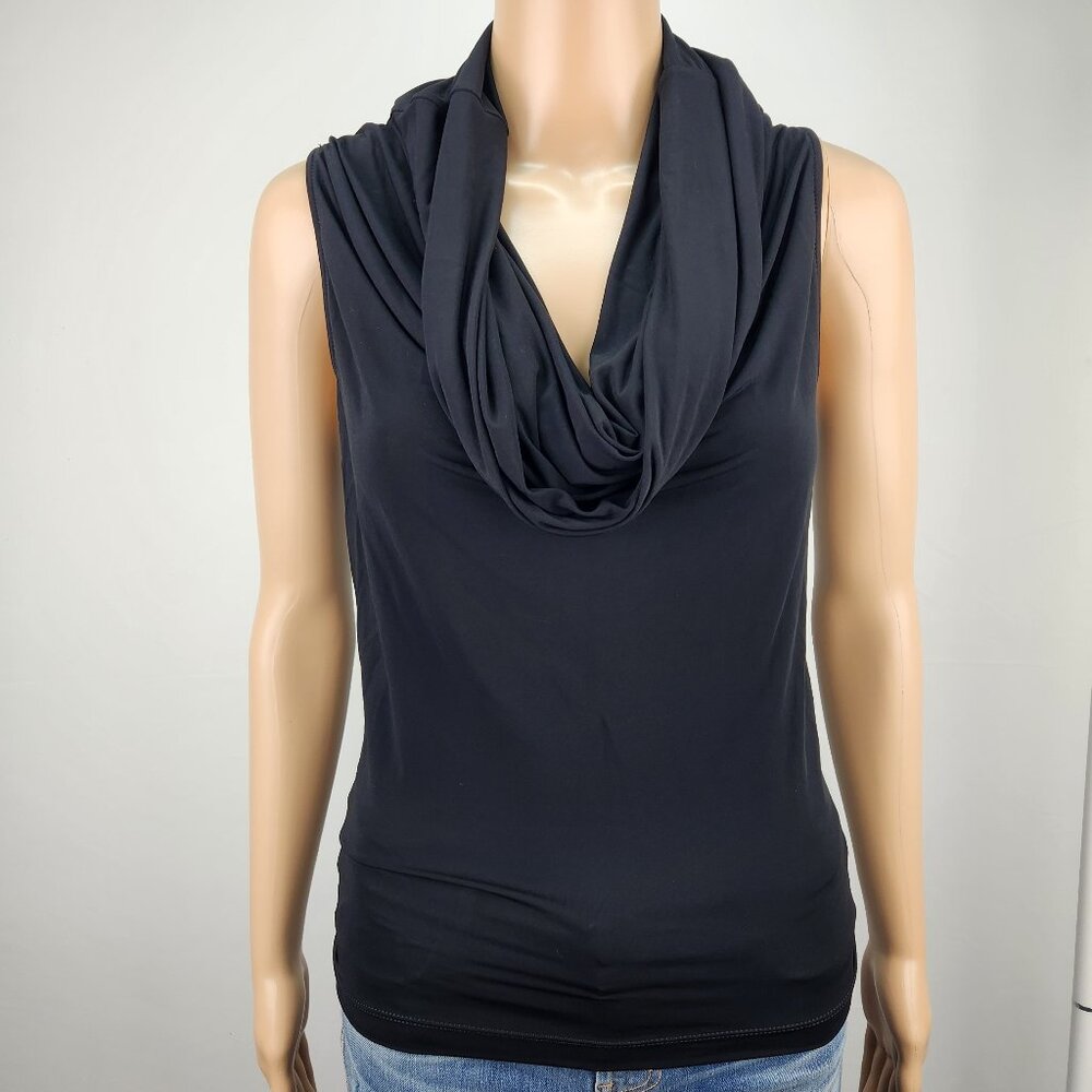 BCBG MAXAZRIA Black Cowl Neck Sleeveless Blouse Dark Academia Preppy Evening S